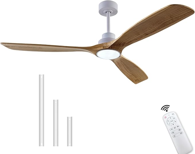 60" Wood Ceiling Fan with Lights Remote Control,Quiet DC Motor 3 Blade Ceiling Fans for Patio Living Room, Bedroom