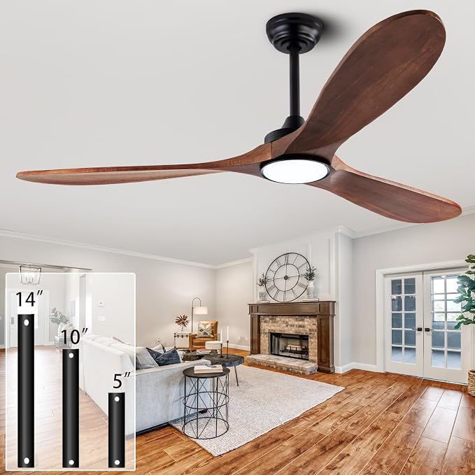 60" Wood Ceiling Fans with Lights and Remote Control,Indoor Outdoor 3 Blades Wooden Ceiling Fan for Garage,Patio,Living