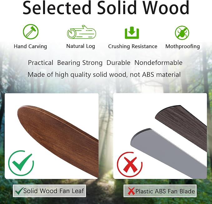 60" Wood Ceiling Fans with Lights and Remote Control,Indoor Outdoor 3 Blades Wooden Ceiling Fan for Garage,Patio,Living