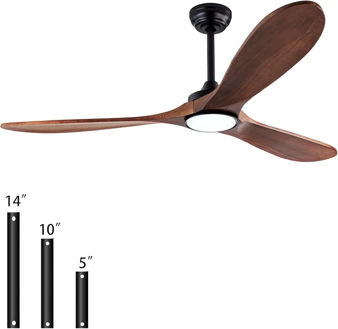 60" Wood Ceiling Fans with Lights and Remote Control,Indoor Outdoor 3 Blades Wooden Ceiling Fan for Garage,Patio,Living