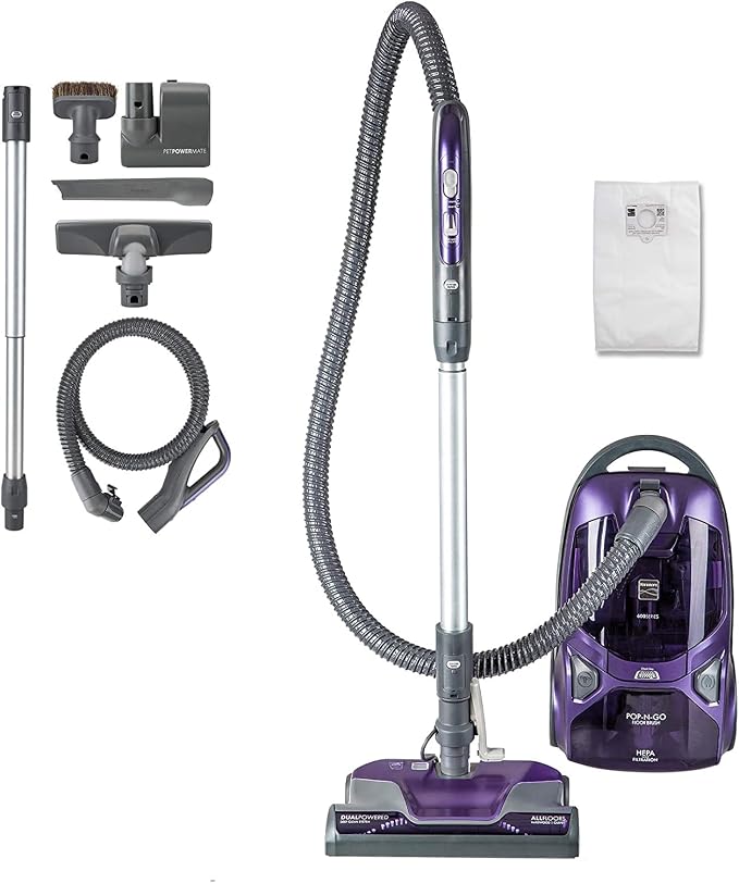 600 Series Pet Friendly Lightweight Bagged Canister Vacuum with Pet PowerMate, Pop-N-Go Brush, 2 Motors, HEPA Filter