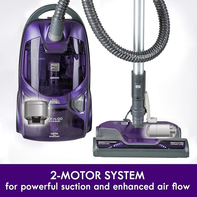600 Series Pet Friendly Lightweight Bagged Canister Vacuum with Pet PowerMate, Pop-N-Go Brush, 2 Motors, HEPA Filter