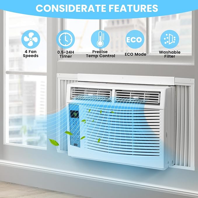 6000 BTU Smart Window Air Conditioner, Enabled AC Unit Remote Control, 24-Hour Timer and Scheduling, Easy Installation Kit