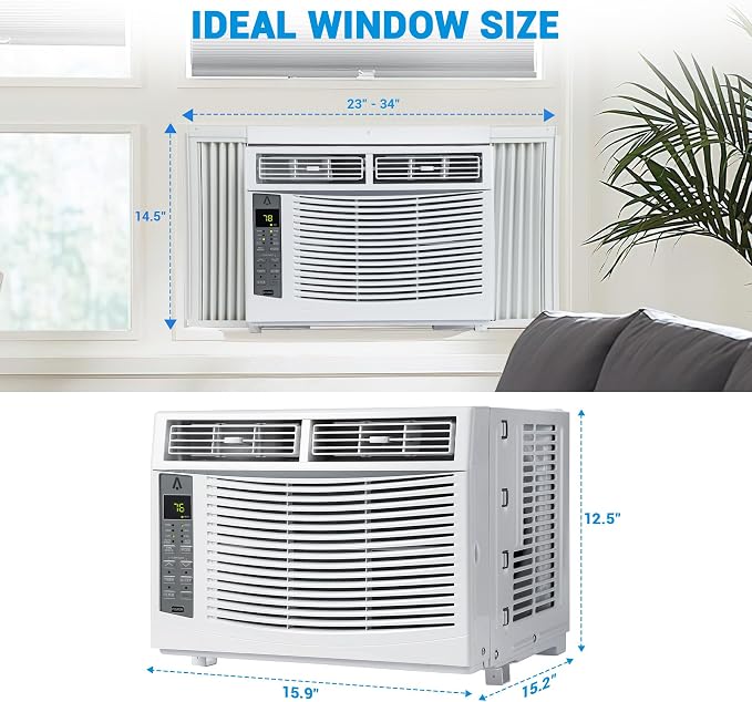 6000 BTU Smart Window Air Conditioner with WiFi, App & Remote Control Window AC Unit, Timer Function and Easy Installation