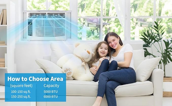 6000 BTU Smart Window Air Conditioner with WiFi, App & Remote Control Window AC Unit, Timer Function and Easy Installation