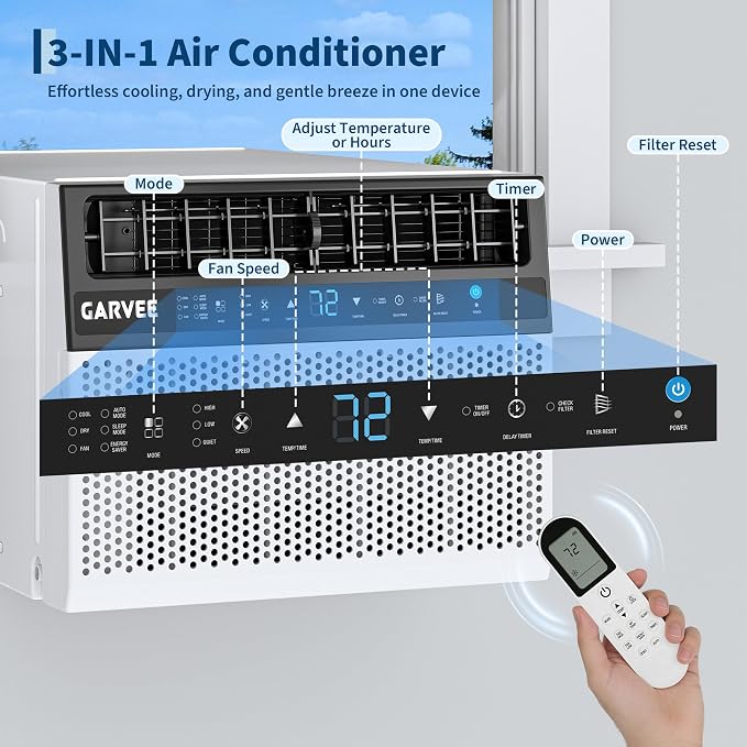 6000 BTU U-Shaped Window Air Conditioner, Cools Up to 269 Sq.Ft., Ultra Quiet Operation, Energy Efficient, Includes Remote