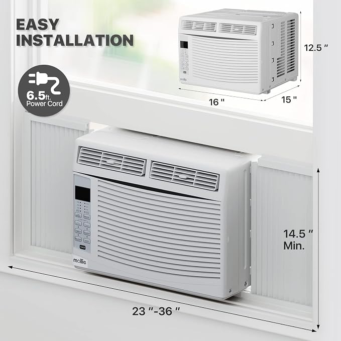 6000 BTU Window Air Conditioner, ac window unit with Washable Filter, Remote, Dehumidifier, Fan, Cools Up to 250 Square Feet