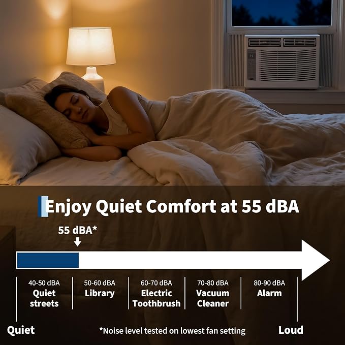 6000 BTU Window Air Conditioner, Cools Up to 250 Sq.ft., Energy Star Certified, 24H Timer, Sleep Mode, Water Self