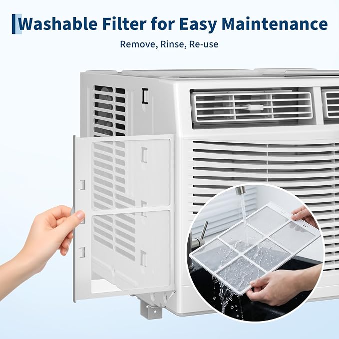 6000 BTU Window Air Conditioner, Cools Up to 250 Sq.ft., Energy Star Certified, 24H Timer, Sleep Mode, Water Self