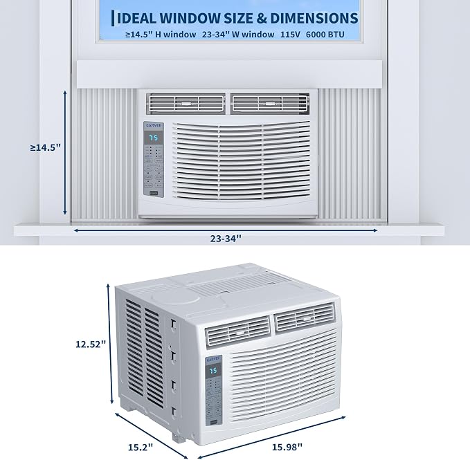 6000 BTU Window Air Conditioner, Cools Up to 250 Sq.ft., Energy Star Certified, 24H Timer, Sleep Mode, Water Self