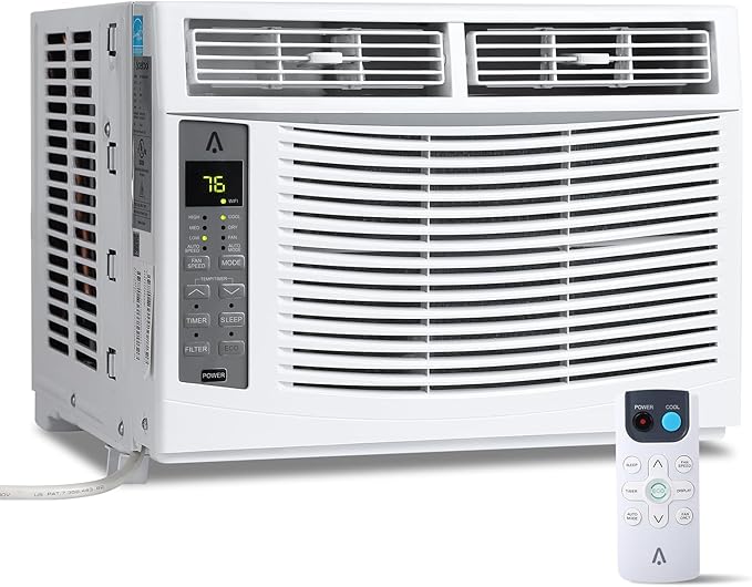 6000 BTU Window Air Conditioner, Quiet 50 DB Compact AC Unit for Rooms Up to 250 Sq. ft, Multiple Cooling & Fan Modes
