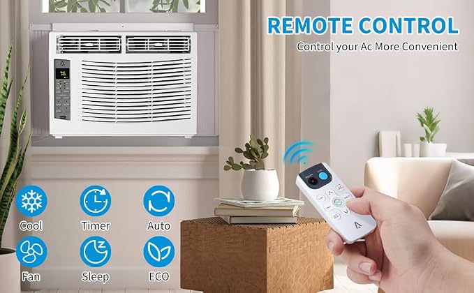 6000 BTU Window Air Conditioner, Window AC Unit with Remote & App Control, Smart Window AC, 115V/60Hz, Cools 250 Sq.Ft., WIFI
