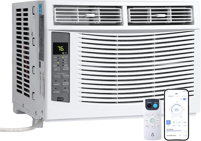 6000 BTU Window Air Conditioner with Remote Control, AC Window Unit Cools Up to 350 Sq. ft, 3-in-1 AC Unit for Window, Works