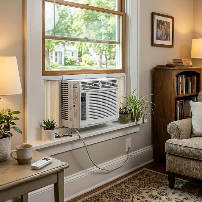 6000 BTU Window Air Conditioner with Remote Control, Energy Efficient AC Unit, Cools up to 300 Sq. Ft, Built-in Dehumidifier
