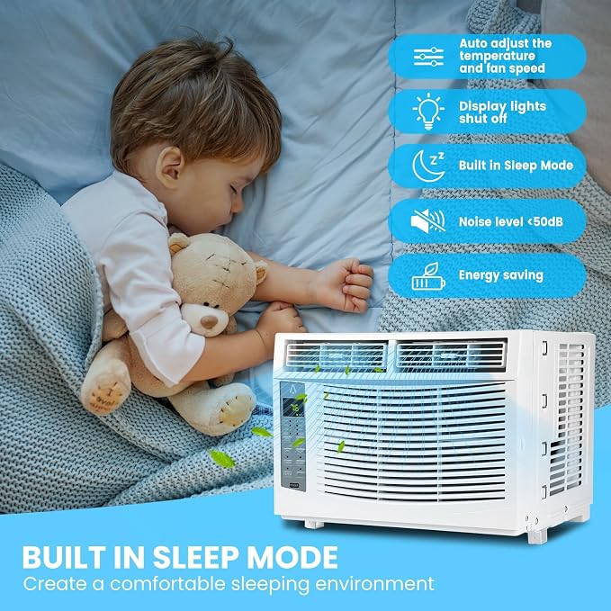 6000 BTU Window Air Conditioner with Remote Control, Energy Efficient AC Unit, Cools up to 300 Sq. Ft, Built-in Dehumidifier
