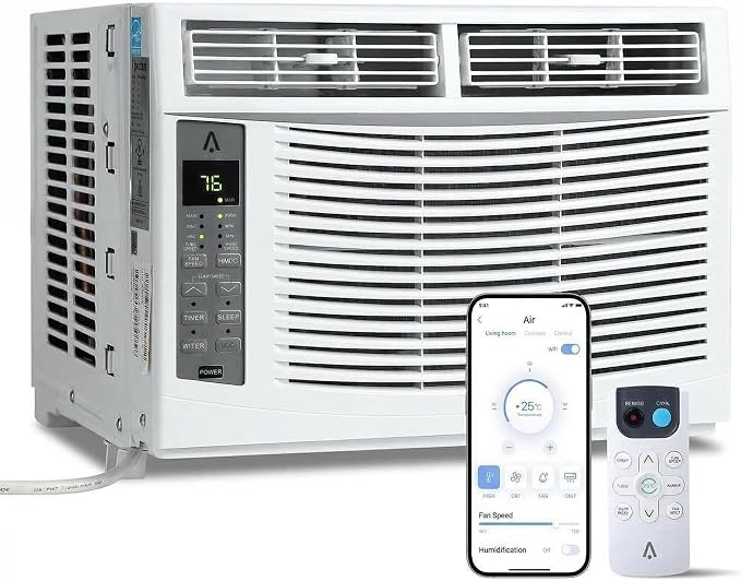 6000 BTU Window Air Conditioner with WiFi & App Control - Cools Rooms Up to 250 Sq.Ft., Energy-Saving, Includes Remote &