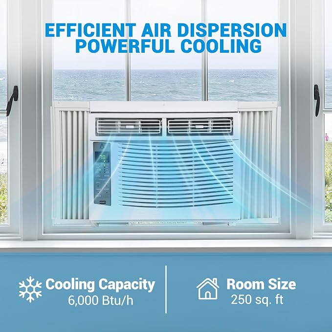 6000 BTU Window Air Conditioner with WiFi & App Control - Cools Rooms Up to 250 Sq.Ft., Energy-Saving, Includes Remote &