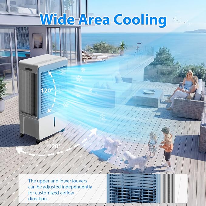 6000CFM Swamp Cooler with 13.5Gal Water Tank 3-in-1 Evaporative Air Cooler with Remote Control, Water Level Alarm,12H Timer,3