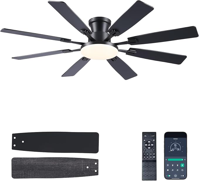 60Inch Ceiling Fan with Lights and Remotes, Large Low Profile Flush Mount Ceiling Fans,DC Reversible Motor, 3CCT