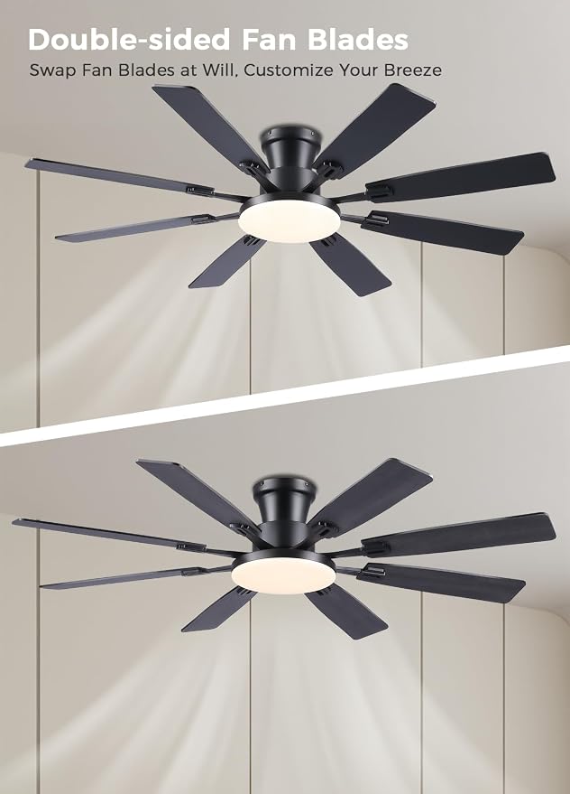 60Inch Ceiling Fan with Lights and Remotes, Large Low Profile Flush Mount Ceiling Fans,DC Reversible Motor, 3CCT