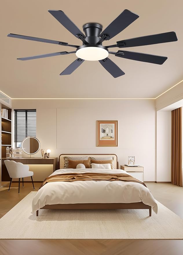 60Inch Ceiling Fan with Lights and Remotes, Large Low Profile Flush Mount Ceiling Fans,DC Reversible Motor, 3CCT