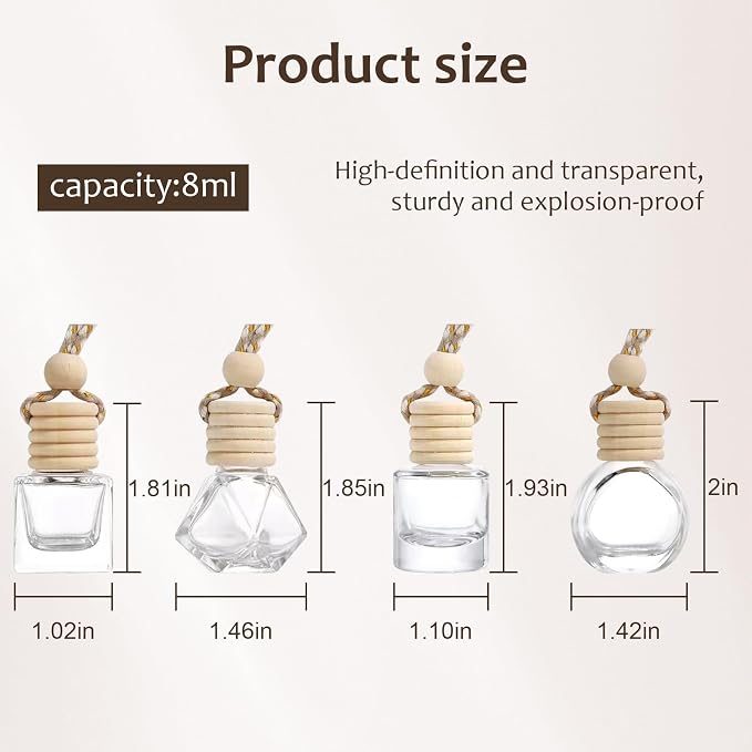 60Pcs Hanging Car Air Freshener Diffuser, 10ml Empty Glass Essential Pendant Bottles, alternate product view 2