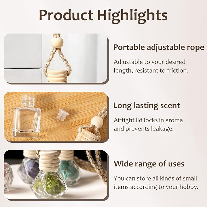 60Pcs Hanging Car Air Freshener Diffuser, 10ml Empty Glass Essential Pendant Bottles, alternate product view 3