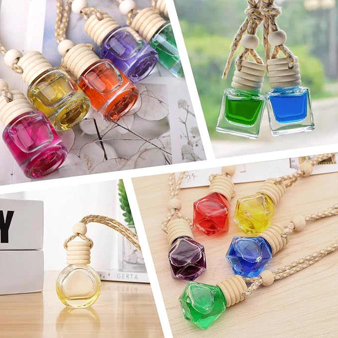 60Pcs Hanging Car Air Freshener Diffuser, 10ml Empty Glass Essential Pendant Bottles, alternate product view 6