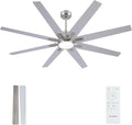 62 inch Brushed Nickel Ceiling Fan with Light & Remote, Indoor/Outdoor 8-Blade Fan, 6-Speed Silent Reversible DC Motor, 3CCT