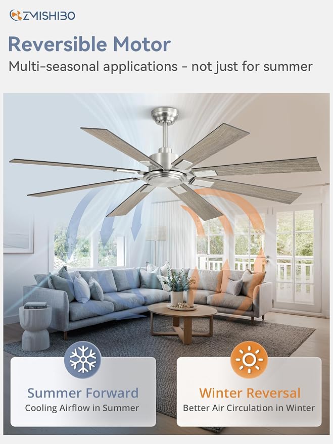 62 Inch Ceiling Fan No Light with Remote Control, 8 Blades Quiet DC Reversible Motor, 6-Speed, Timer, Brushed Nickel Finish