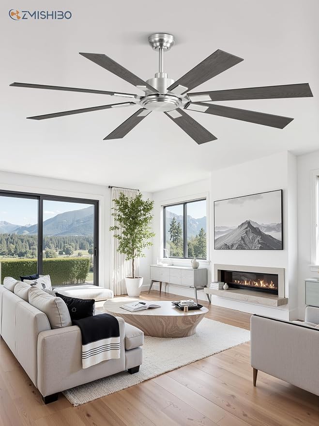 62 Inch Ceiling Fan No Light with Remote Control, 8 Blades Quiet DC Reversible Motor, 6-Speed, Timer, Brushed Nickel Finish