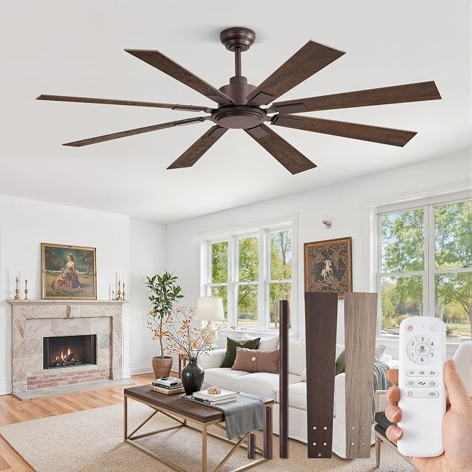 62 Inch Ceiling Fan No Light with Remote Control, 8 Blades Quiet DC Reversible Motor, 6-Speed, Timer, Oil Rubbed Bronze