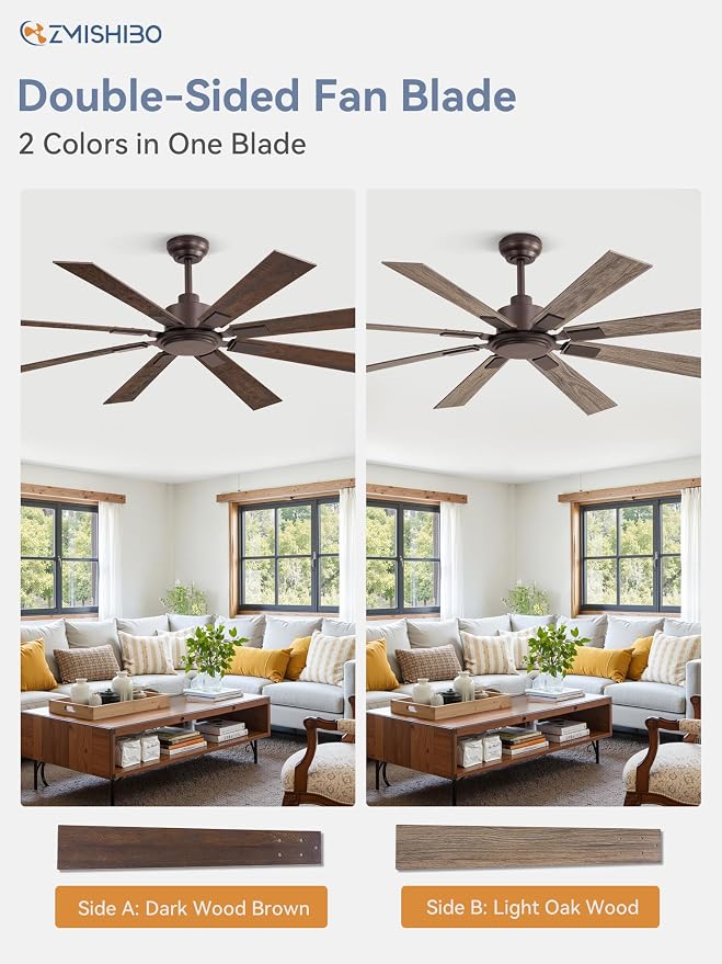 62 Inch Ceiling Fan No Light with Remote Control, 8 Blades Quiet DC Reversible Motor, 6-Speed, Timer, Oil Rubbed Bronze