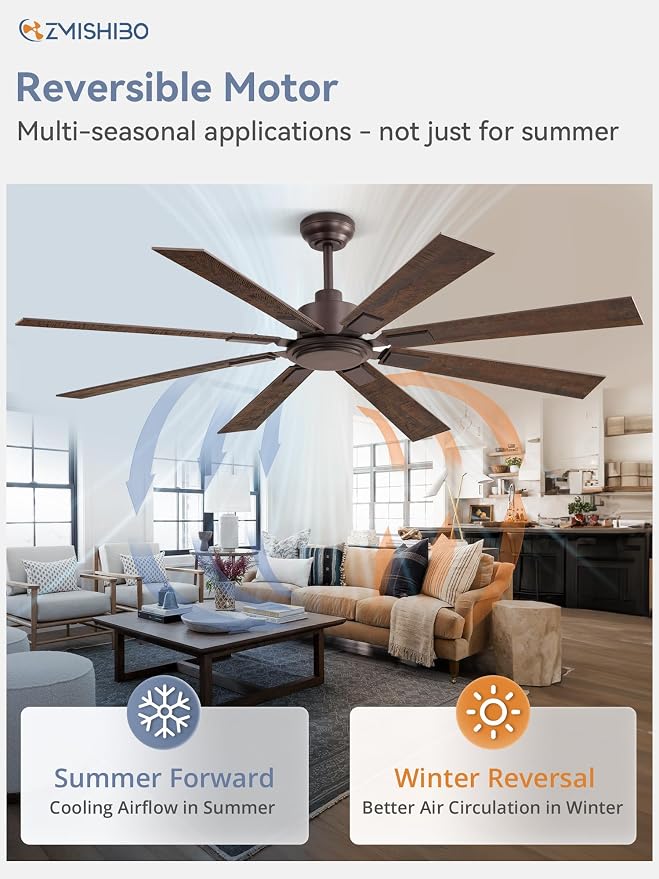 62 Inch Ceiling Fan No Light with Remote Control, 8 Blades Quiet DC Reversible Motor, 6-Speed, Timer, Oil Rubbed Bronze