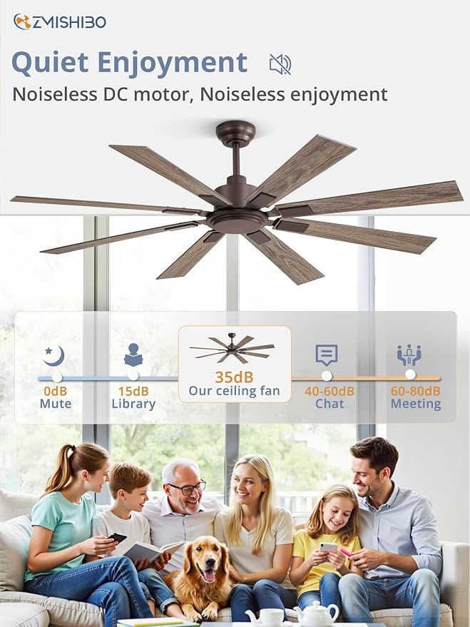 62 Inch Ceiling Fan No Light with Remote Control, 8 Blades Quiet DC Reversible Motor, 6-Speed, Timer, Oil Rubbed Bronze
