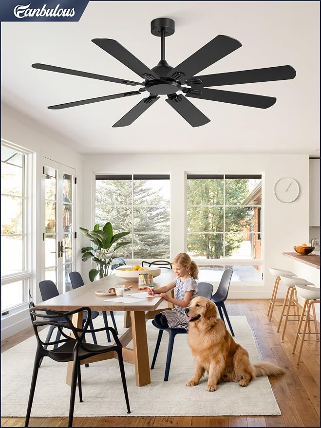 62 Inch Ceiling Fans No Light with Remote, Modern Ceiling Fan Without Light, Dual Finish 8 Blades, Reversible Quiet DC Motor