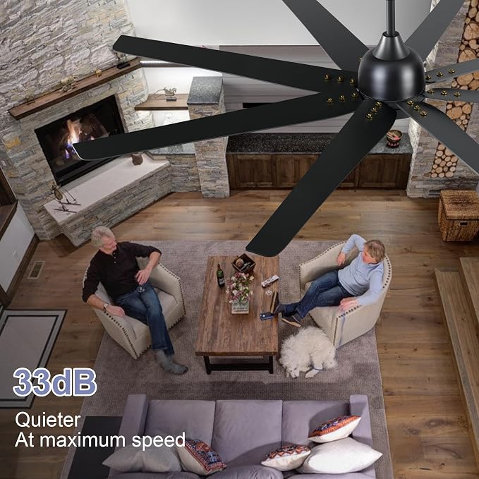 62 Inch Ceiling Fans with Lights and Remote, Black Large Ceiling Fan for Bedroom Living Room Indoor/Outdoor, 8 Blades, Quiet