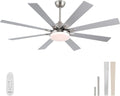 62 Inch Ceiling Fans with Lights,Large Modern Ceiling fan with Remote and 8 Wooden Blades,Dimmable,6 Speeds,Noiseless