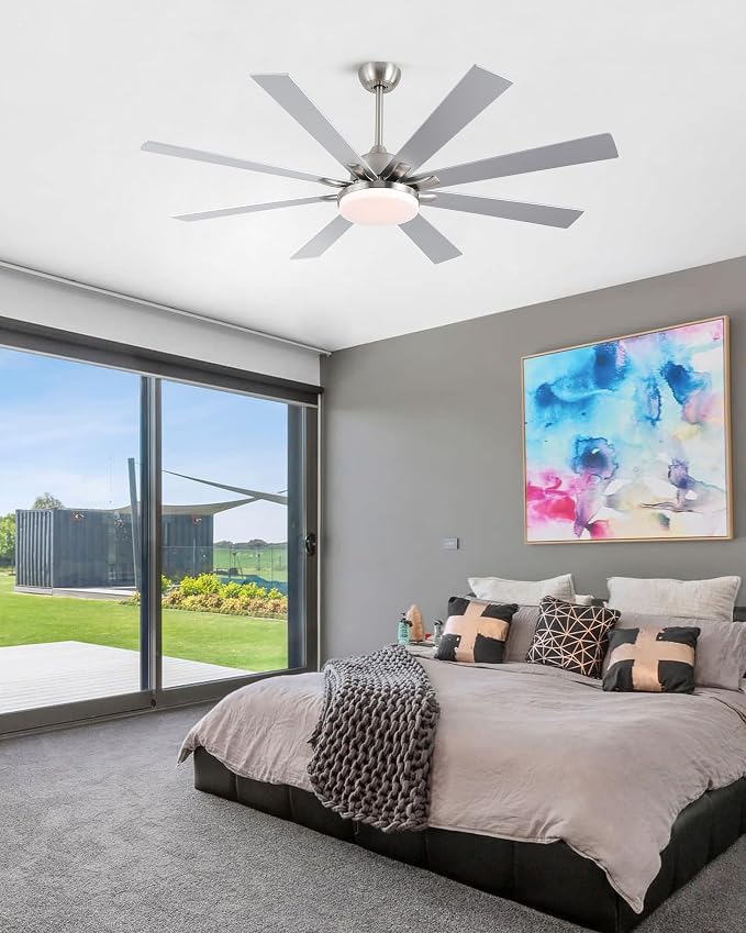 62 Inch Ceiling Fans with Lights,Large Modern Ceiling fan with Remote and 8 Wooden Blades,Dimmable,6 Speeds,Noiseless