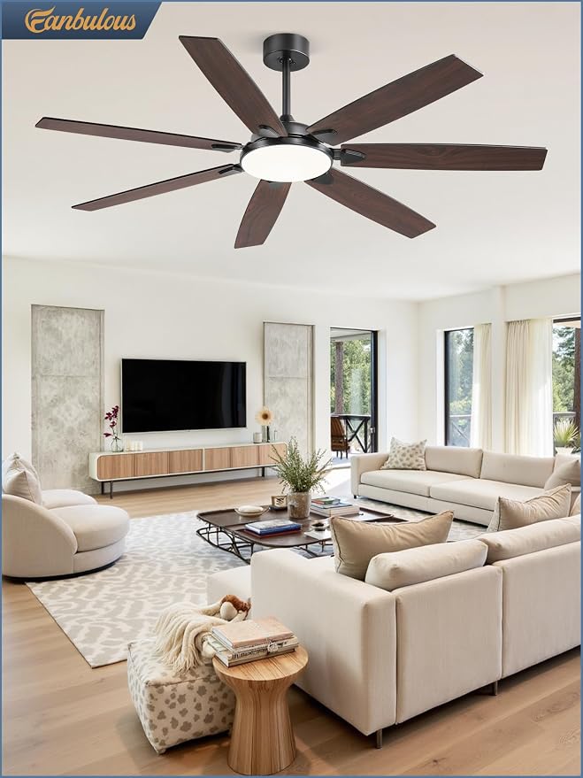 62 Inch Large Ceiling Fans with Lights and Remote, Black Modern Ceiling Fan with 3CCT LED Light, Quiet DC