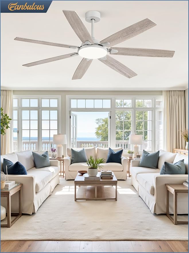 62 Inch Large Ceiling Fans with Lights and Remote, Grey Modern Ceiling Fan with 3CCT LED Light, Quiet DC Motor,Indoor/Outdoor