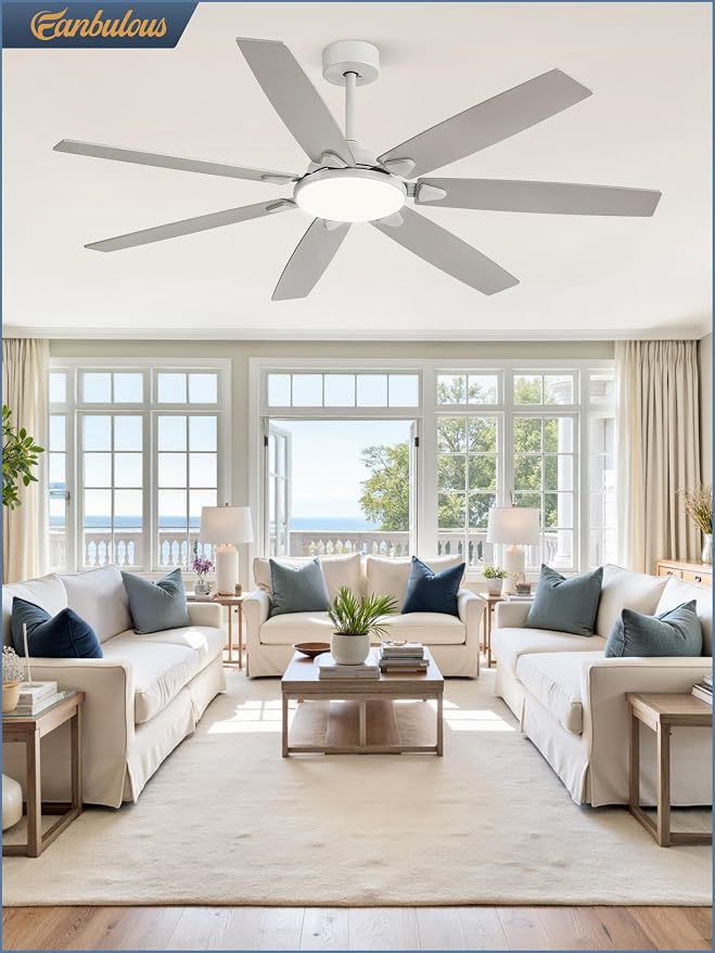 62 Inch Large Ceiling Fans with Lights and Remote, Grey Modern Ceiling Fan with 3CCT LED Light, Quiet DC Motor,Indoor/Outdoor