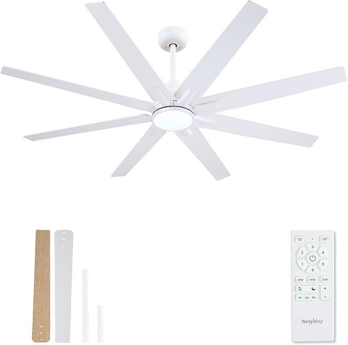 62 inch Large Ceiling Fans with Lights and Remote, Indoor/Outdoor White Ceiling Fan for Living Room Patio, 6 Speeds Slient