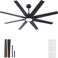 62 inch Large Ceiling Fans with Lights and Remote, Indoor/Outdoor Black Modern Ceiling Fan for Kitchen Living Room Patio, 6