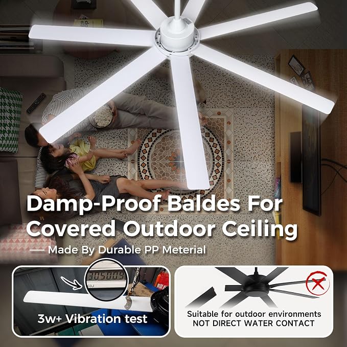 62 Inch Large Smart Ceiling Fan with Alexa or App,White Ceiling Fan with Light and Remote,6 Speed,3CCT,Quiet DC Motor Outdoor