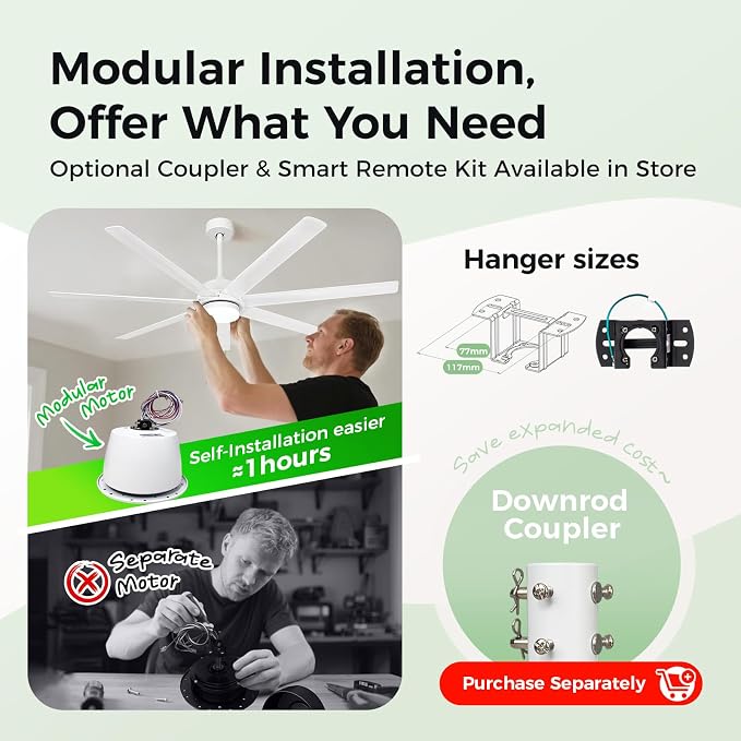 62 Inch Large Smart Ceiling Fan with Alexa or App,White Ceiling Fan with Light and Remote,6 Speed,3CCT,Quiet DC Motor Outdoor