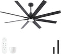 62 Inch Solid Wood Large Ceiling Fans with Lights and Remote, Black Blades, 3CCT Dimmable LED, 6-Speed Reversible DC Motor