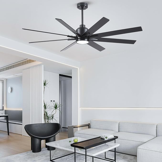 62 Inch Solid Wood Large Ceiling Fans with Lights and Remote, Black Blades, 3CCT Dimmable LED, 6-Speed Reversible DC Motor