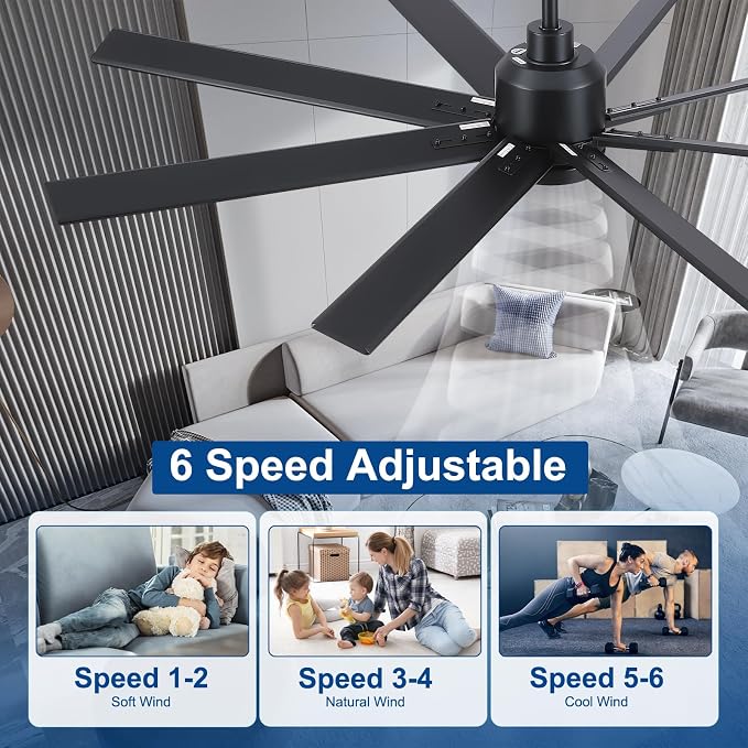 62 Inch Solid Wood Large Ceiling Fans with Lights and Remote, Black Blades, 3CCT Dimmable LED, 6-Speed Reversible DC Motor