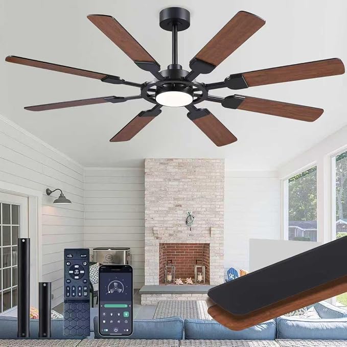 62" Large Ceiling Fans with Lights and Remote Control, 8 Double-Sided Blades with 6-Speed Reversible DC Motor and Quiet &